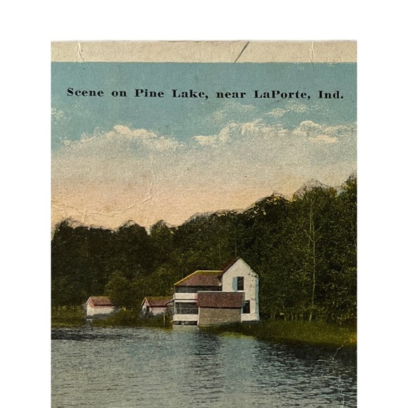 Antique 1915 Litho Ephemera Postcard Scene On Pine Lake With Twins Boys Fishing - Picture 4 of 10